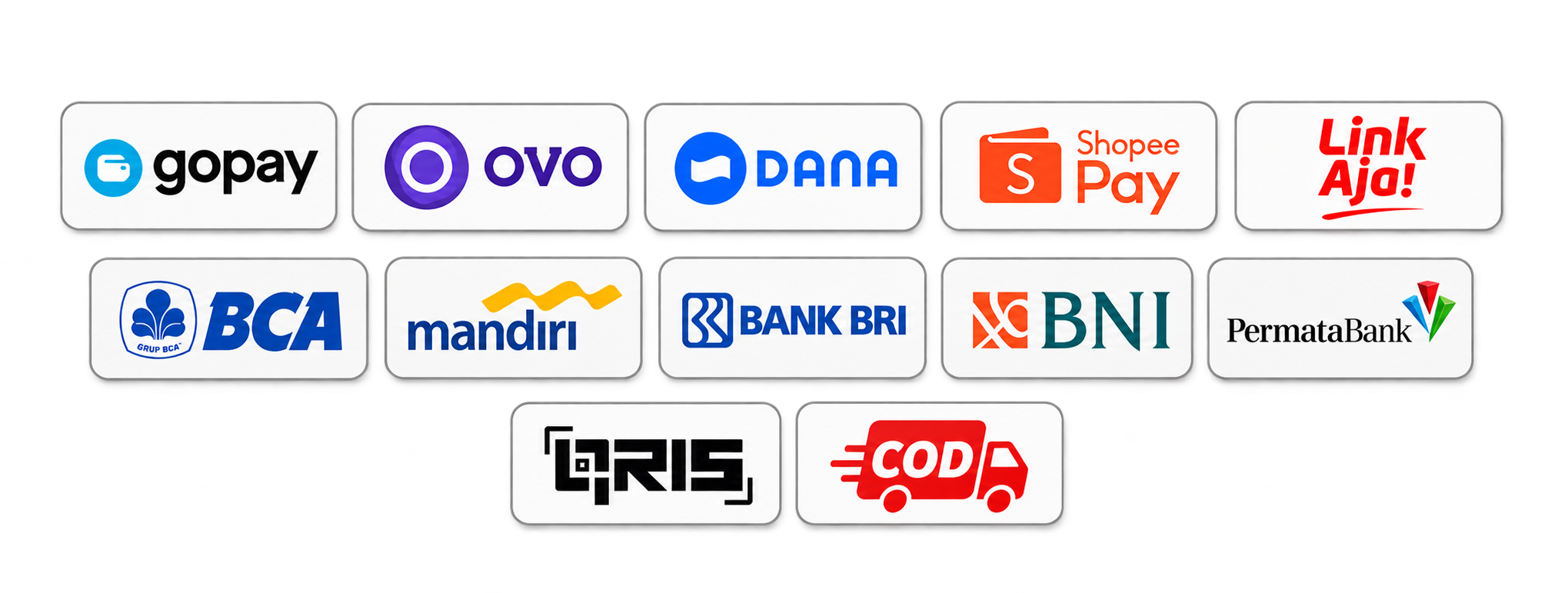 Metode pembayaran bank, dompet digital, QRIS, dan COD
